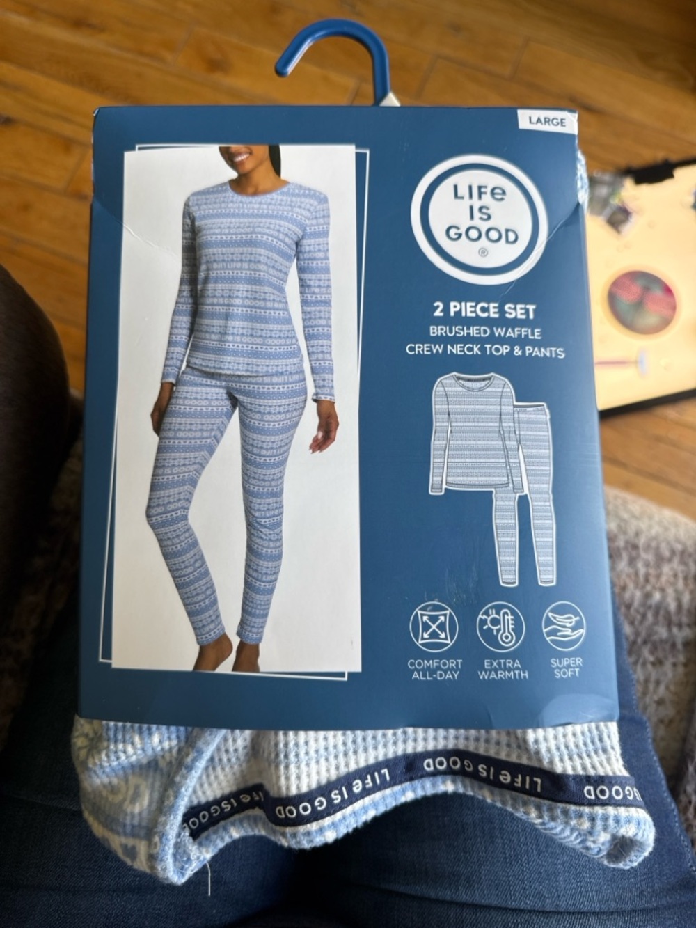 Life Is Good Waffle Knit Pajama Set Large NWT Blue Cozy Lounge Set - Picture 2 of 4